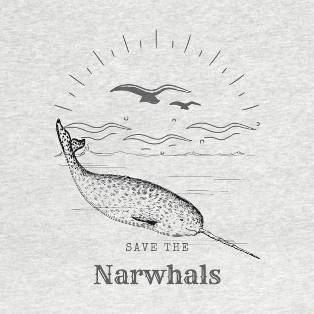 Save The Narwhals Unicorn Of The Sea Retro Style by MinimalSpace